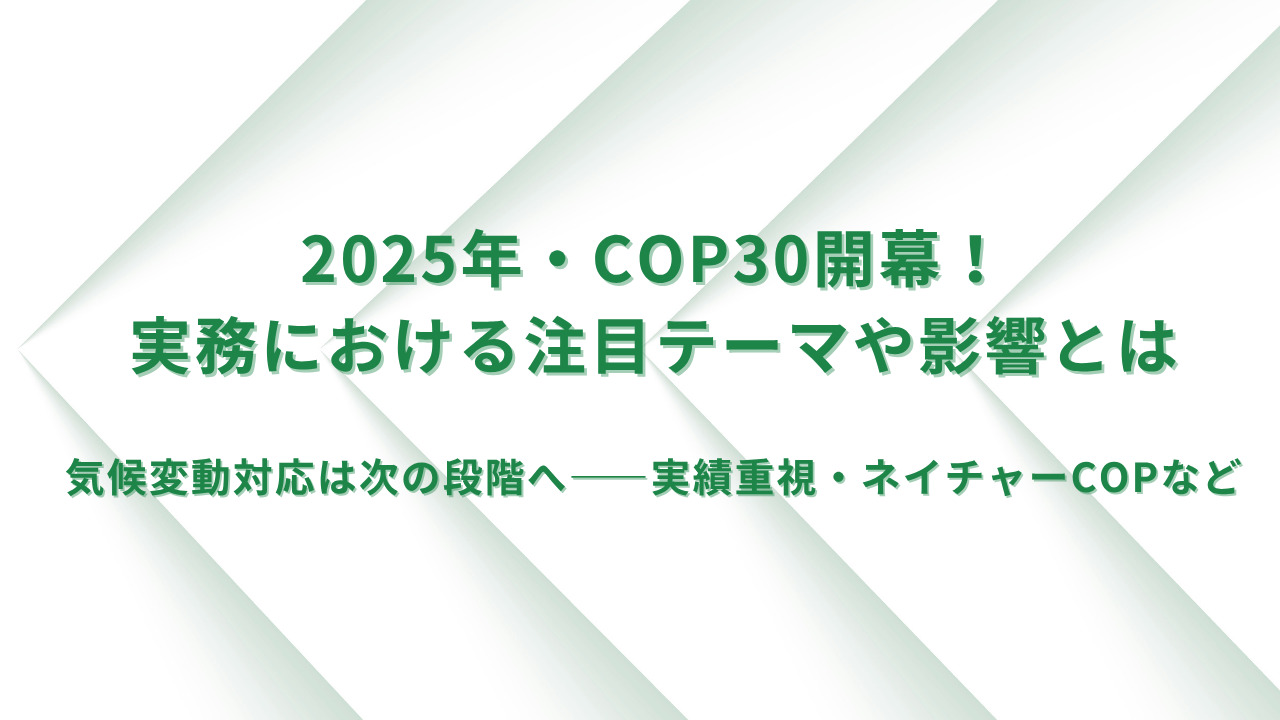 2025年・COP30開幕！サステナビリティ経営・実務における注目テーマ整理/実務への影響解説